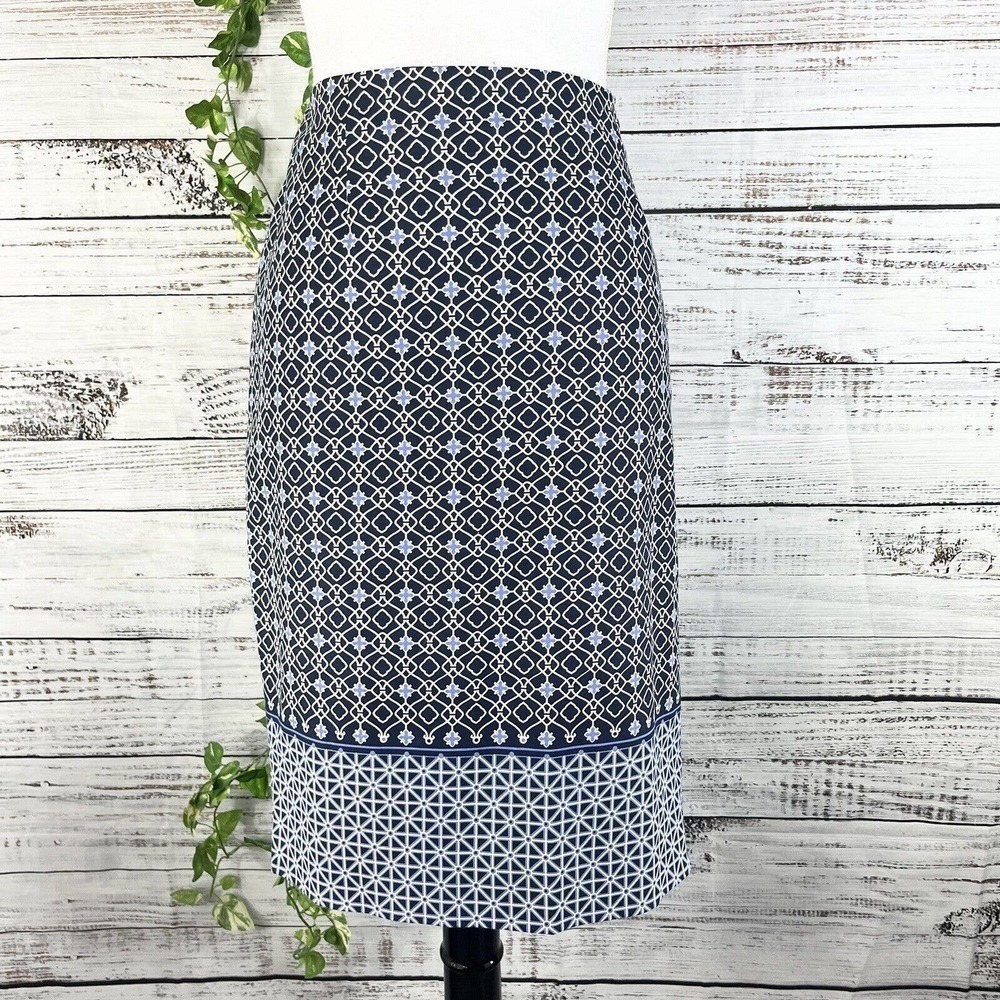 Charter Club Skirt size 10 Navy blue Purple Straight Knee Stretch Casual Career